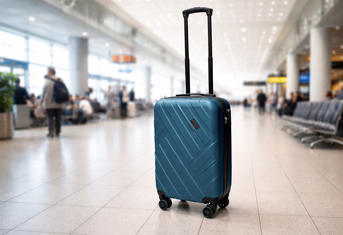 Βλέπουμε τη βαλίτσα σε ένα αεροδρόμιο.